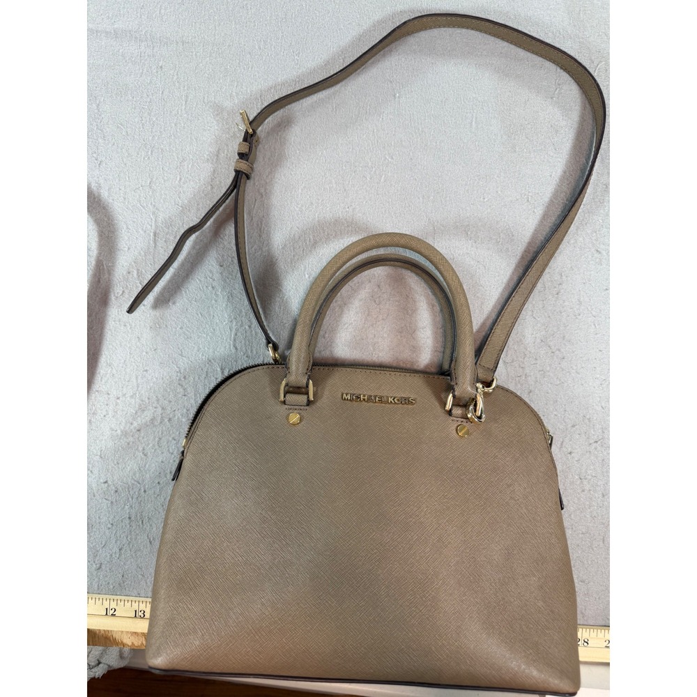 Michael Kors Cindy Dome Satchel Taupe Saffiano Leather Crossbody Bag - Picture 2 of 6